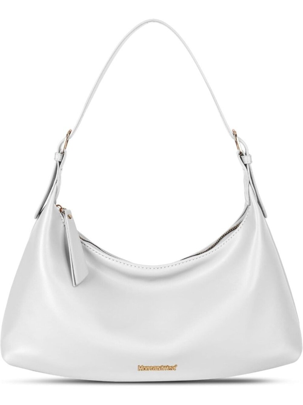 Women's White Leather Trendy Clutch Shoulder Tote Handbag with Zipper Closure